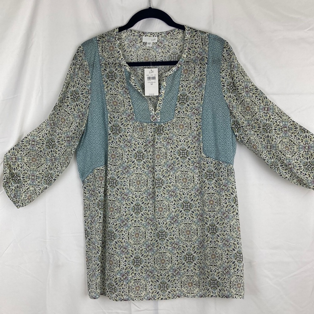 J. Jill Soft Rayon Mixed Print Top Chalk Blue Blouse NWT M
